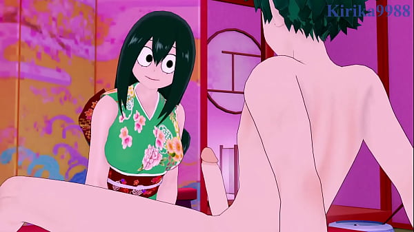Tsuyu Asui (Kimono) and Momo Yaoyorozu (Kimono) and Izuku Midoriya intense sex. – My Hero Academia Hentai